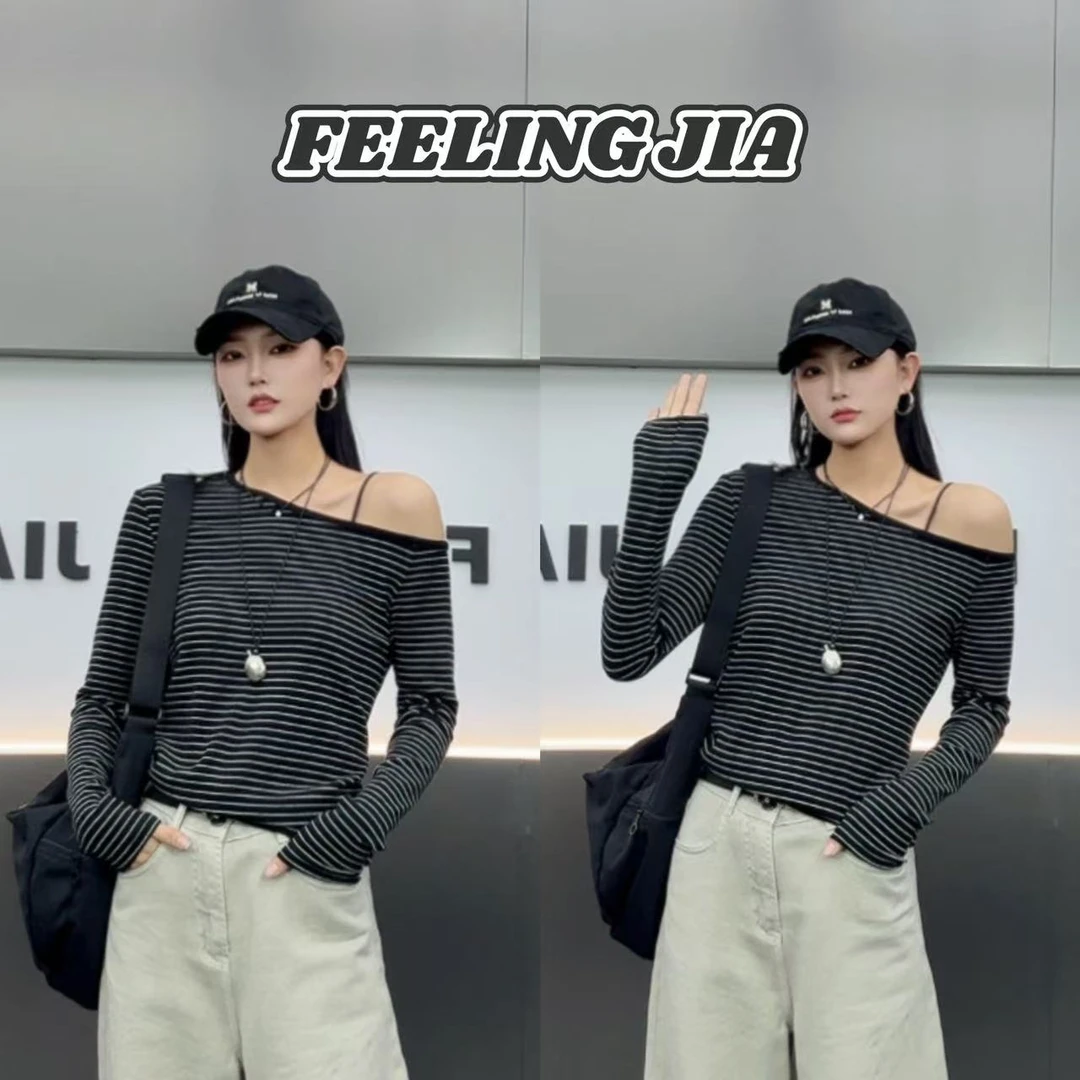 菲林家FL 67252【斜肩延续】 条纹斜肩长袖T