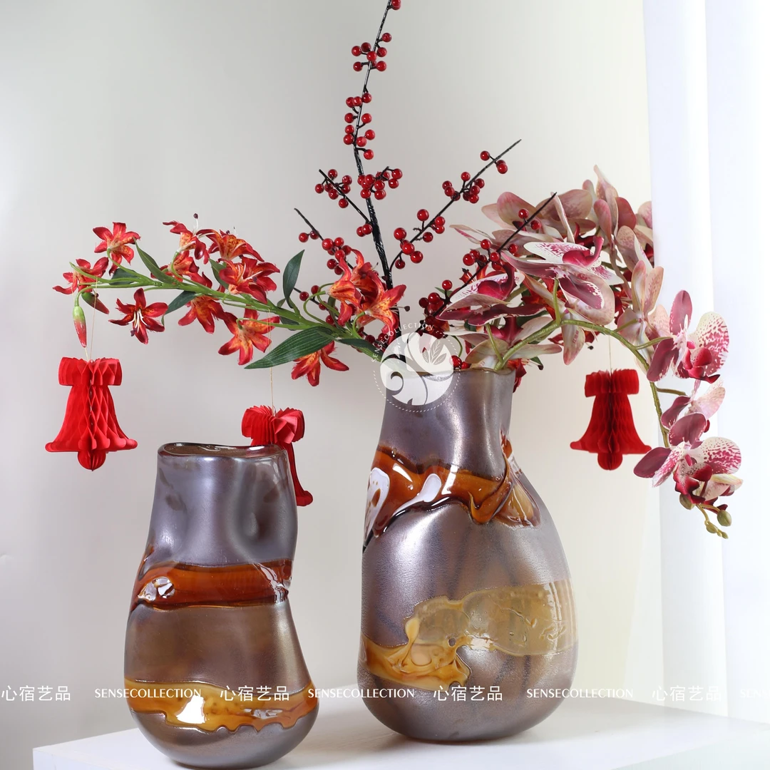 新中式复古大号琉璃花瓶摆件客厅插花装饰品高级感轻奢玄关水培