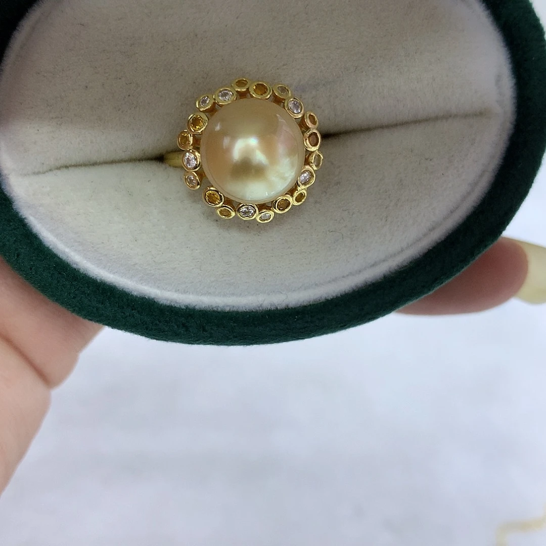 戒指银S925镶嵌海水珍珠11-12