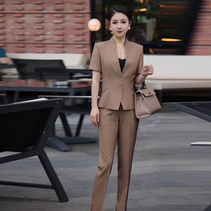 西装套装女夏季短袖高端气质酒店前台接待套裙职业装工作服A1033