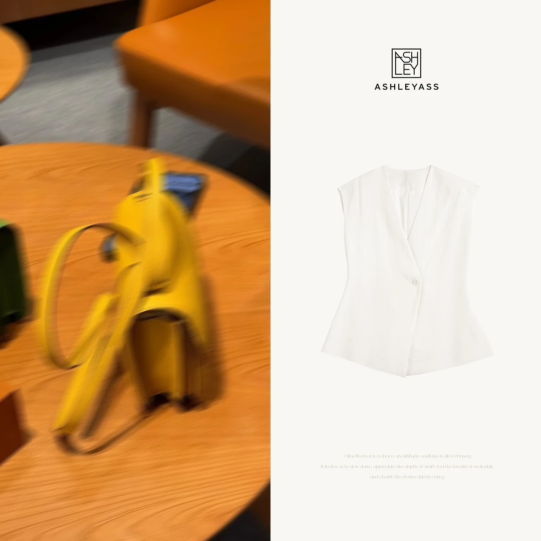 ashleyass “基础随性”复古简约单扣高领无袖马夹衬衫LSS240568S