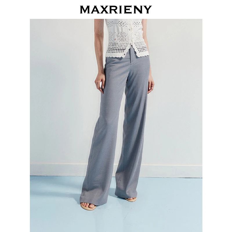 【蜜思仝】MAXRIENY精致感极简休闲阔腿长裤25夏高腰长款通勤西裤