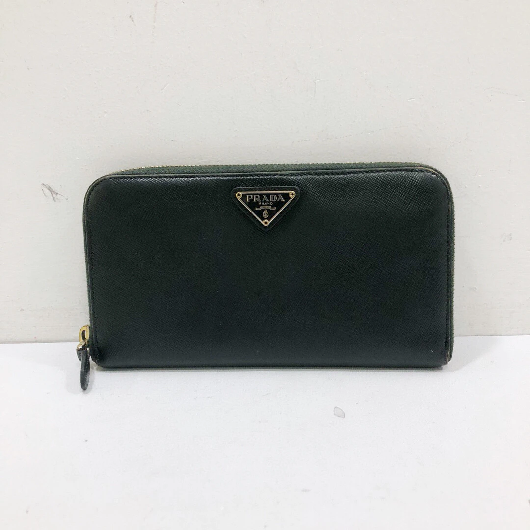 95新 Prada/普拉达 普拉达全皮深灰色钱包