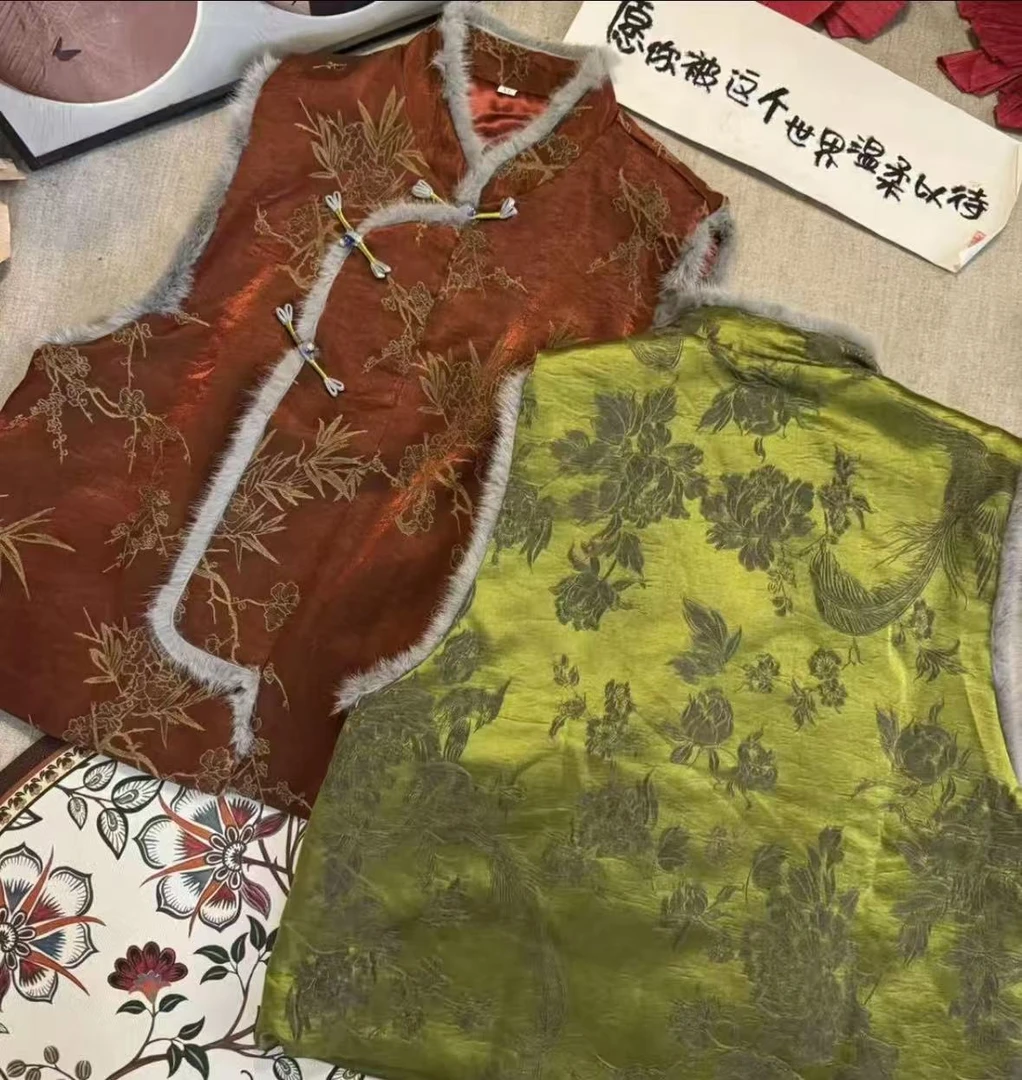 【嫣然】新中式植物花卉女款加绒加厚款扎染马夹气质时尚碎花提花