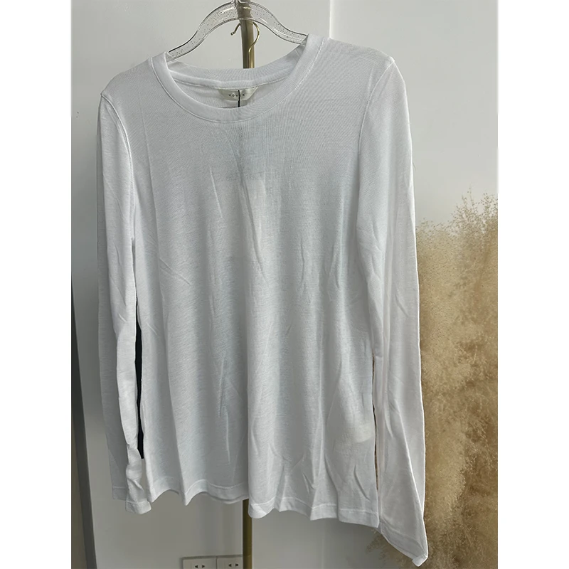 标准宽松型长袖T恤灰色针织套头简约薄款百搭内搭白色均码