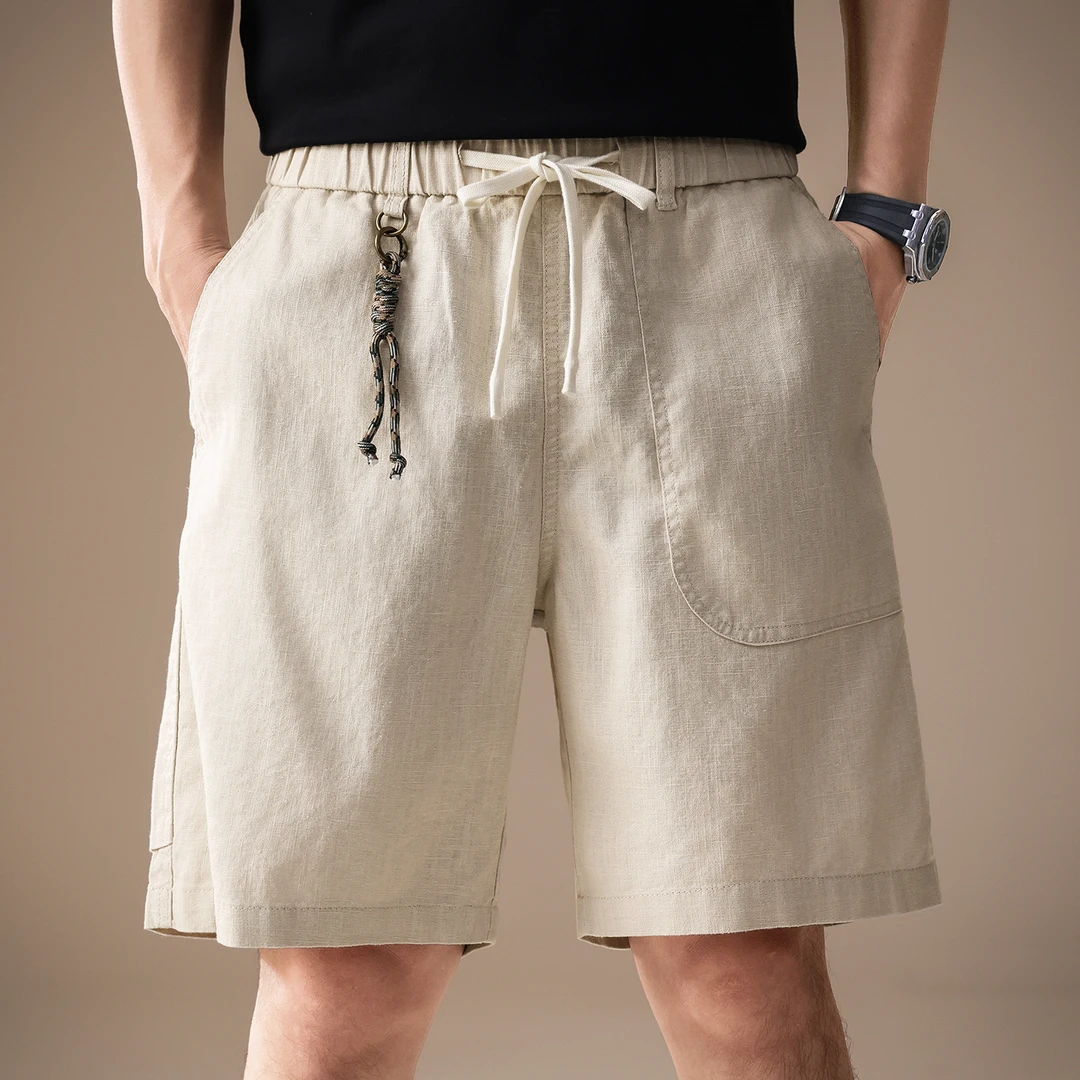 高端日式覆古棉麻直筒休闲短裤男夏季薄款潮流宽松透气百搭五分裤