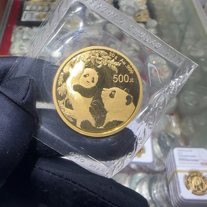 纯金2021年熊猫30克普制金币 裸币无说明书盒