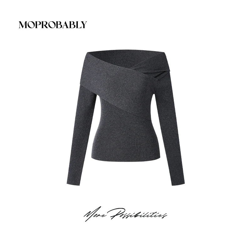 Moprobably李予诺「造型」辣妹时尚性感一字肩针织毛衫L4476484
