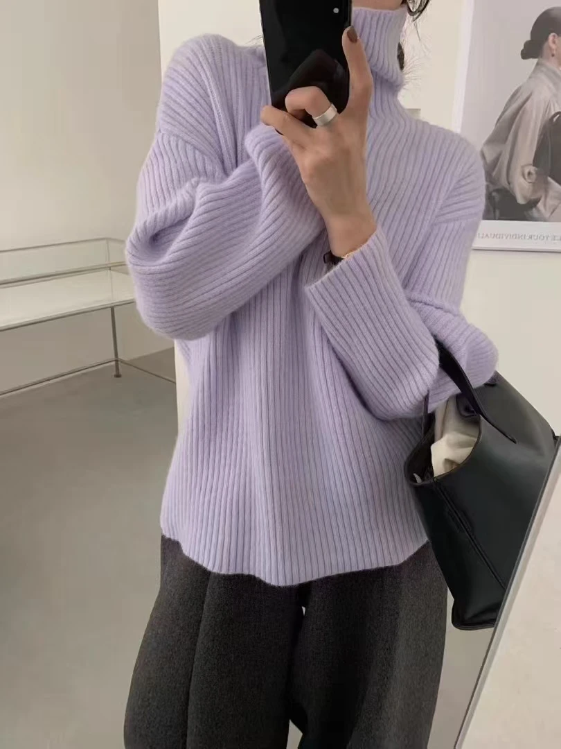 【冬日来临】加厚高领竖坑条大版显瘦多色毛衣 88878