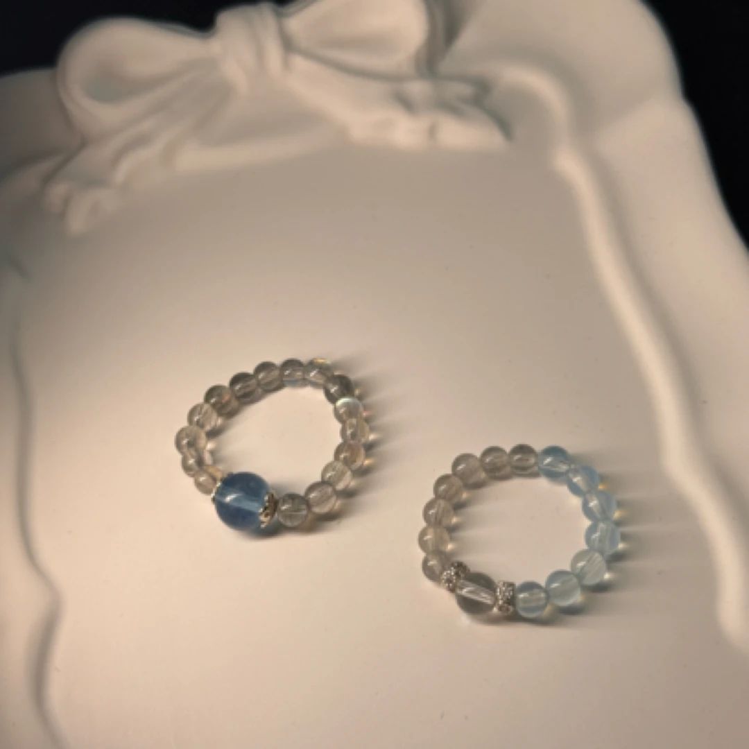 【戒指】天然水晶海蓝宝灰月光水晶戒指925银配饰