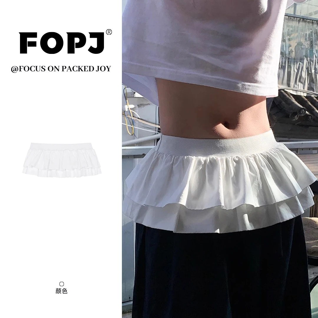 FOPJ韩版百搭设计感芭蕾风甜美可爱蕾丝半身裙双层波浪屁帘短裙女