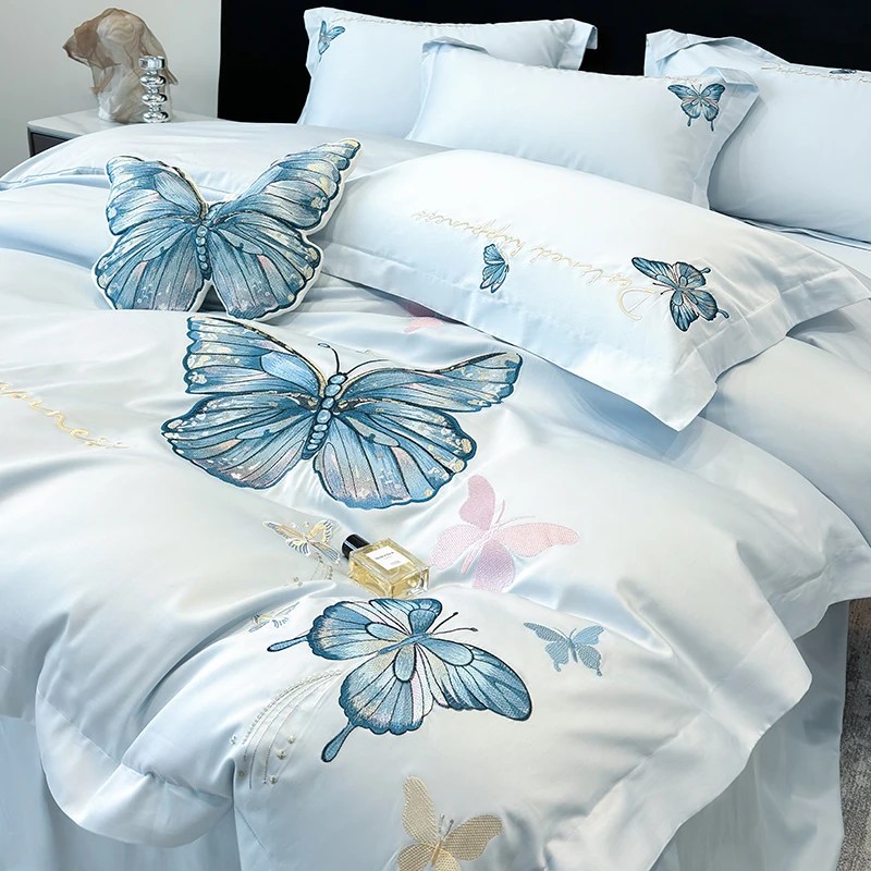 轻奢A类母婴长绒棉纯棉四件套刺绣全棉被套南通家纺全棉床上用品