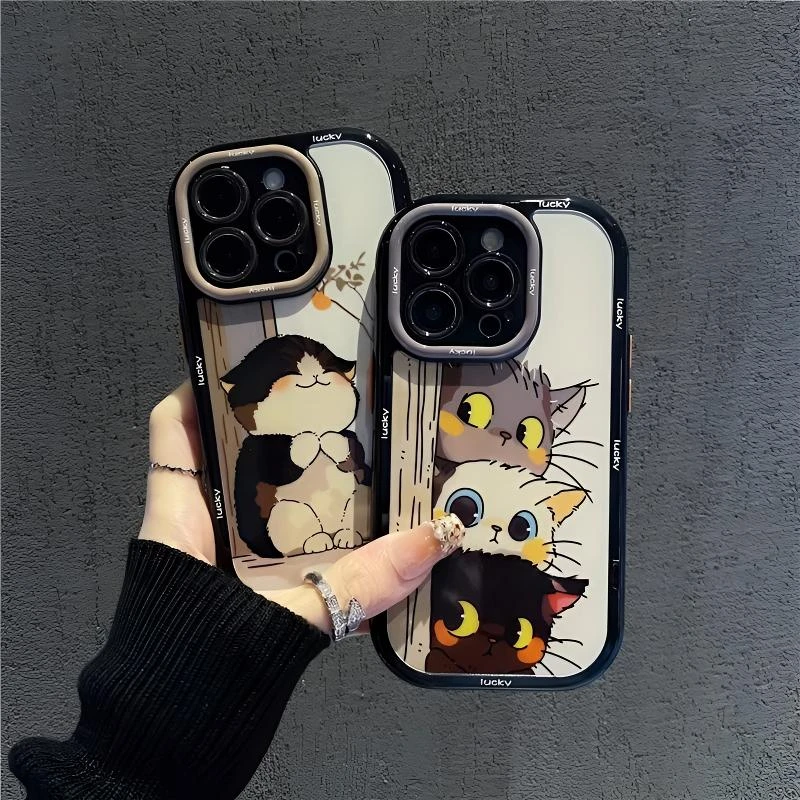 三只猫咪适用苹果16情侣手机壳华为新款vivo高级小米OPPO硅胶全包