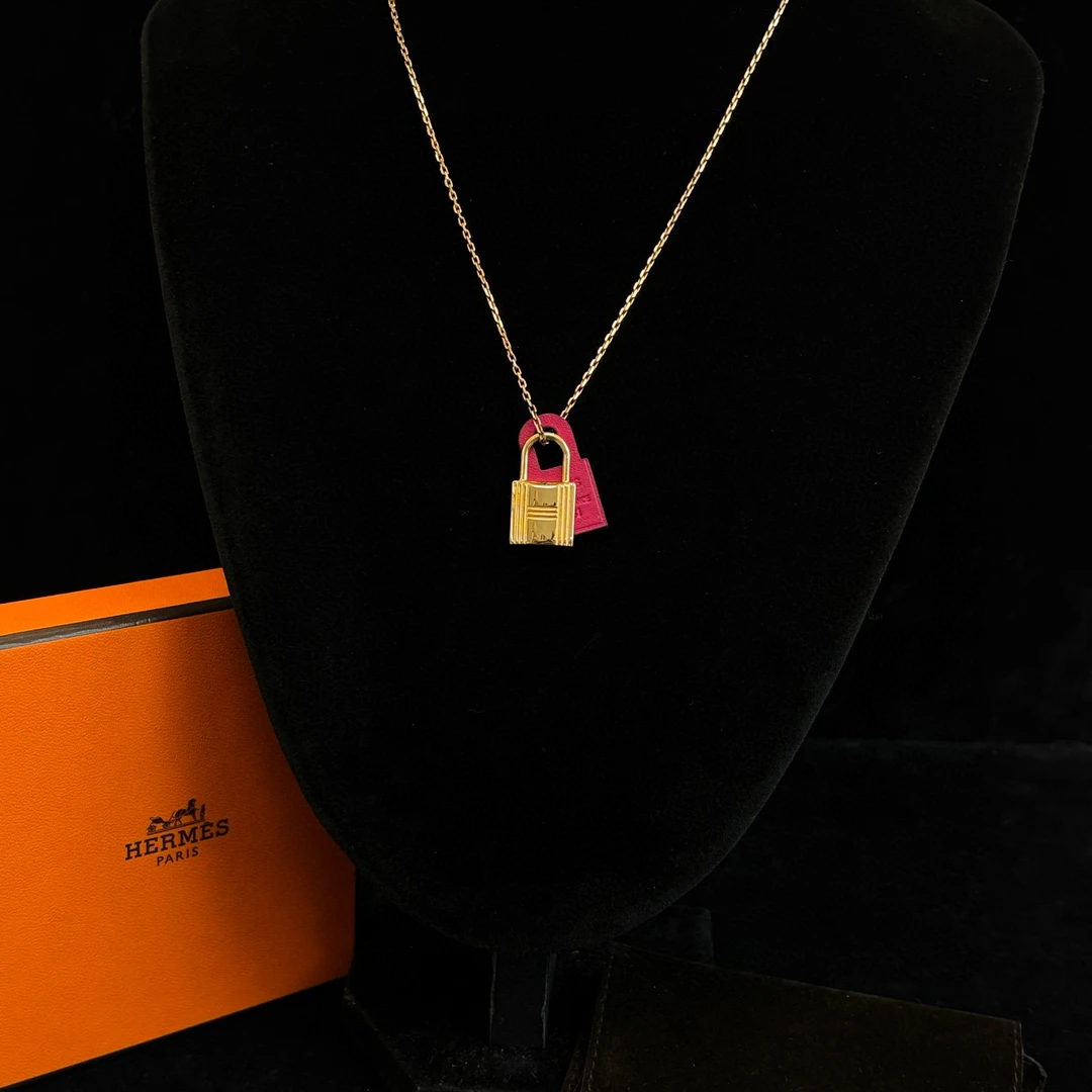 95新 Hermes/爱马仕 O'Kelly金色锁头小牛皮项链 12393