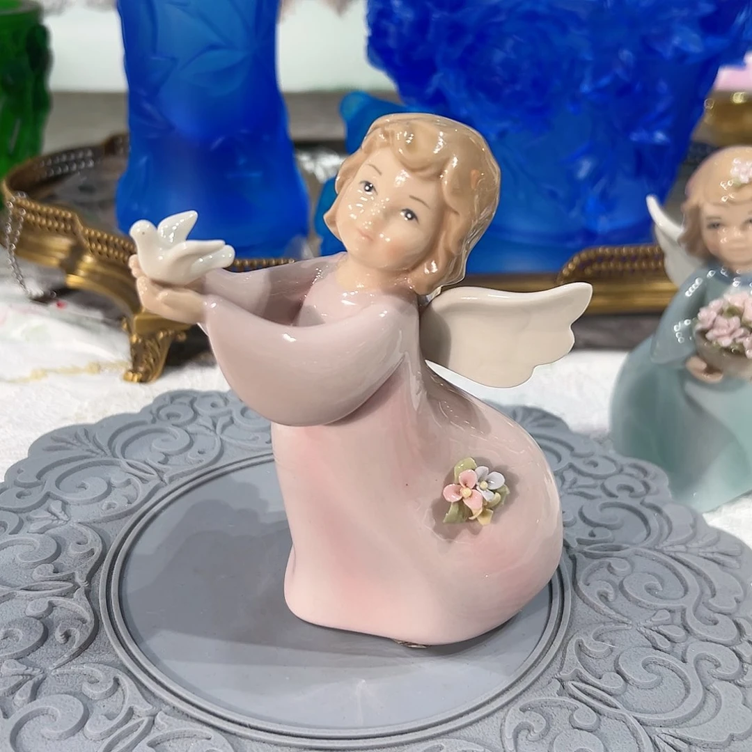陶瓷0286骨瓷粉色天使瓷偶摆件