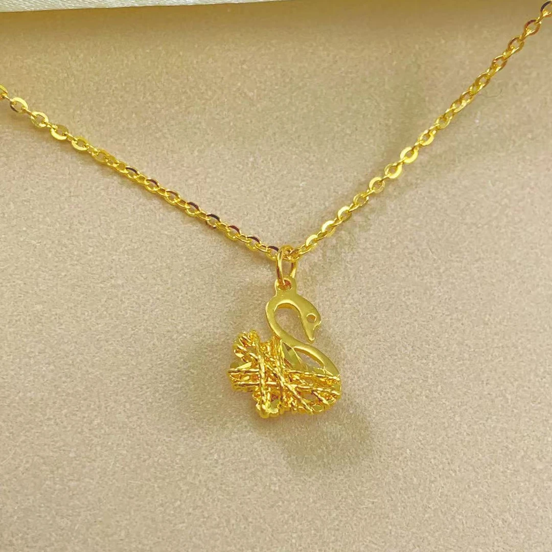 5G黄金套链天鹅套链 女足金轻奢精致项链金花丝工艺项链生日礼物