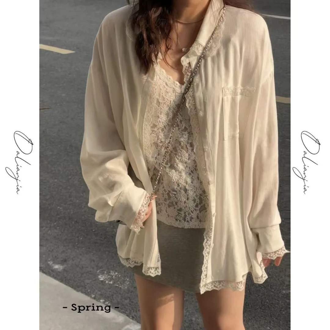 晶咕【南法遐想】重工蕾丝花边阔版衬衫长袖时尚宽松衬衣百