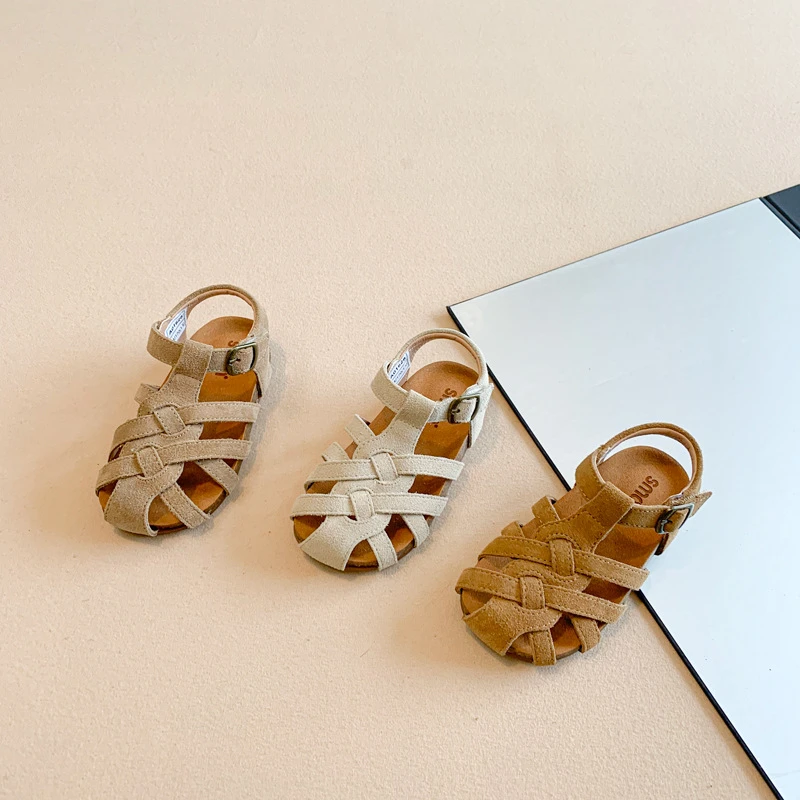 2025夏季新款儿童包头凉鞋女童编织镂空公主鞋韩版软底宝宝沙滩鞋