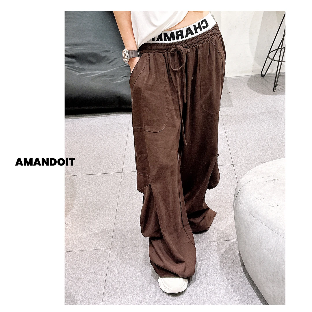 4273丨欧美风亚麻工装垂感直筒休闲拖地长裤