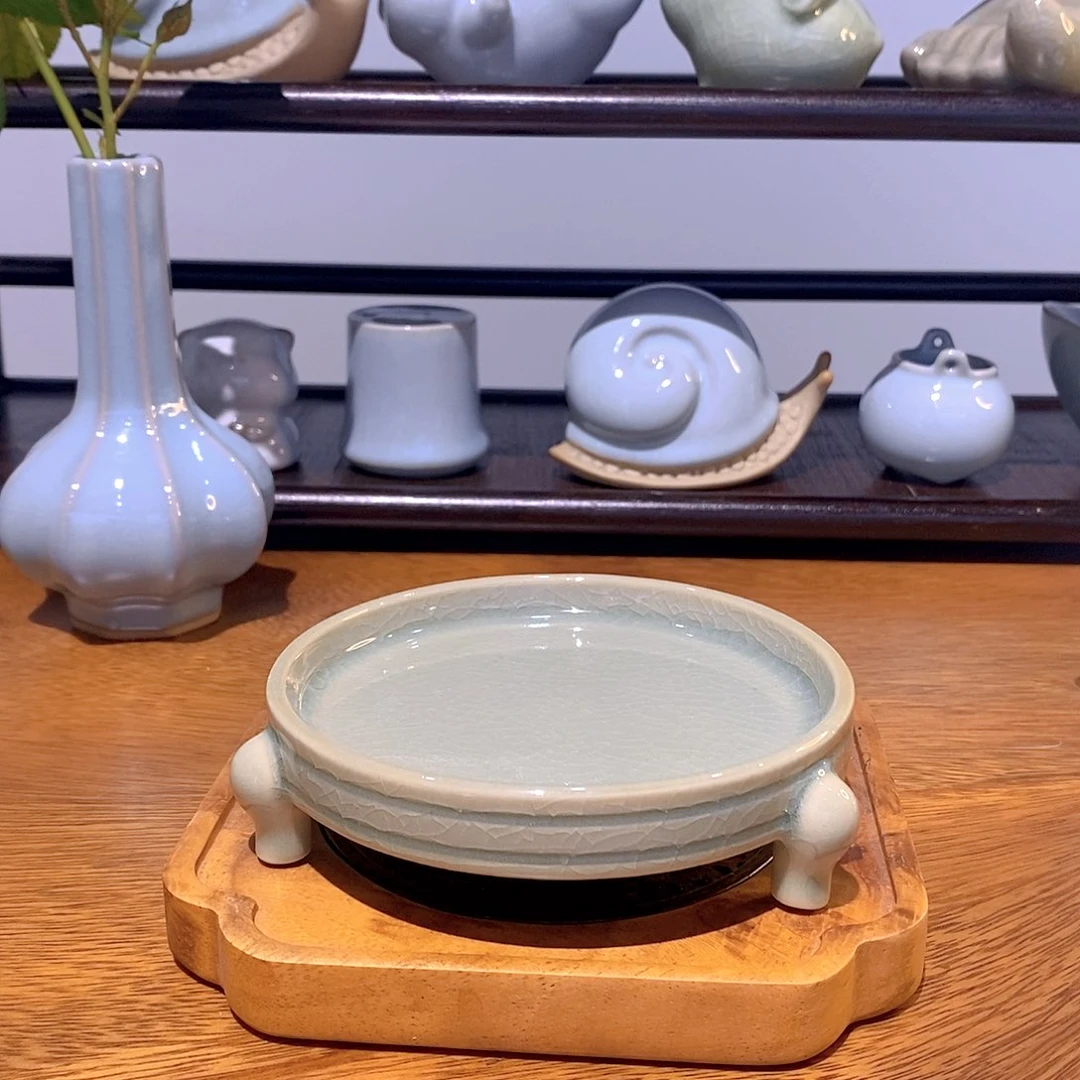 仿古釉三足洗11.5公分