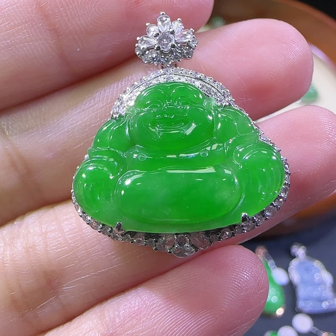 翡翠18K金镶嵌吊坠(不含链)