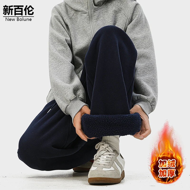 新百伦/NEW BOLUNE复古格子休闲裤男秋冬新款百搭加绒加厚直筒裤