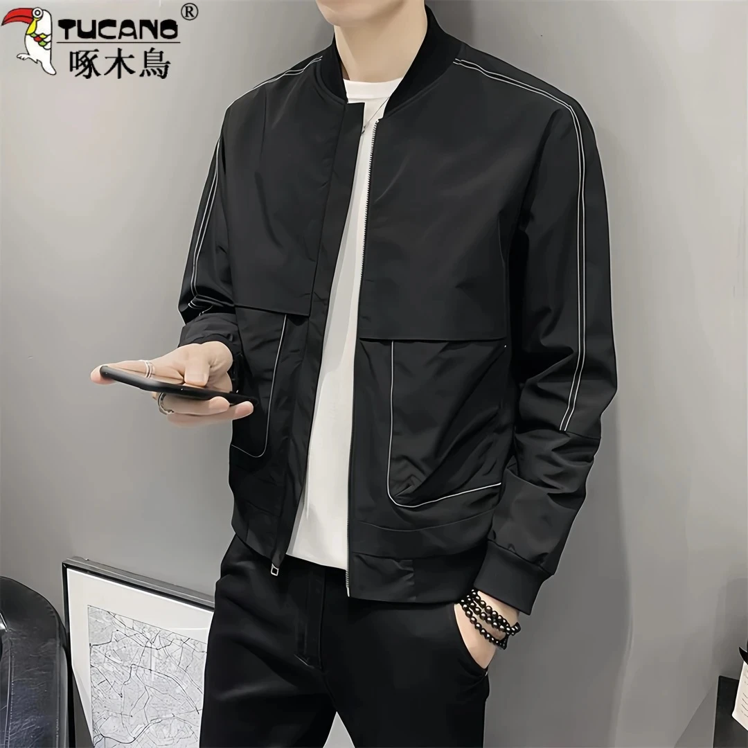 啄木鸟秋冬季男士外套新款休闲薄款修身百搭冲锋衣棒球夹克韩版潮