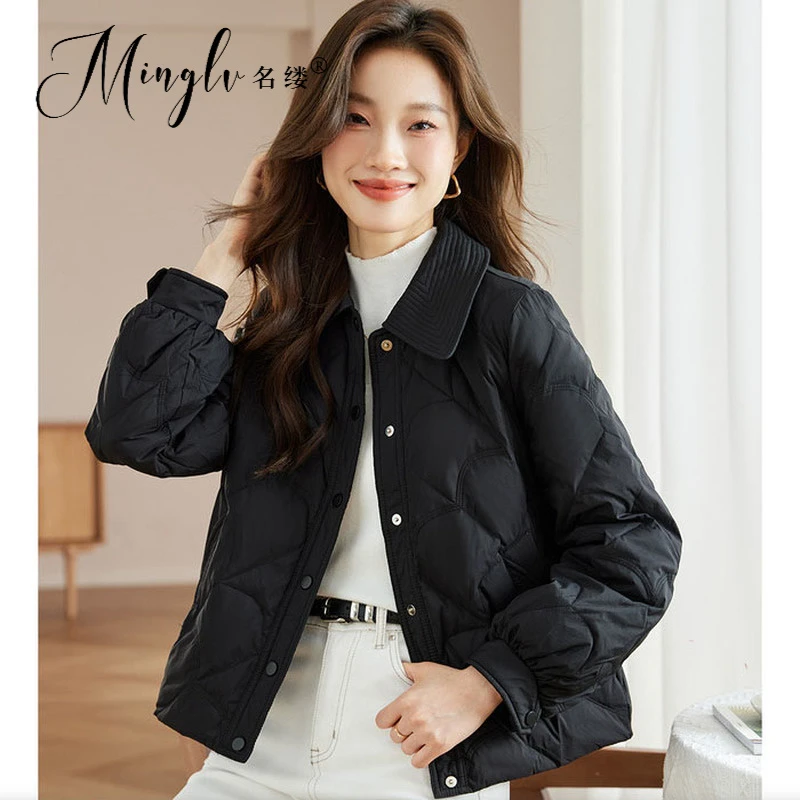 时尚通勤显瘦羽绒服2025冬季新款休闲翻领保暖防风轻薄气质羽绒服