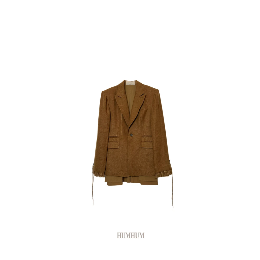 HUMHUM｜暗优雅茶褐花染克制提花蕾丝内衬西装