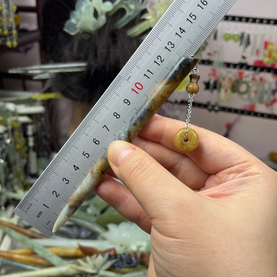 岫玉未镶嵌发饰长度13.5厘米左右