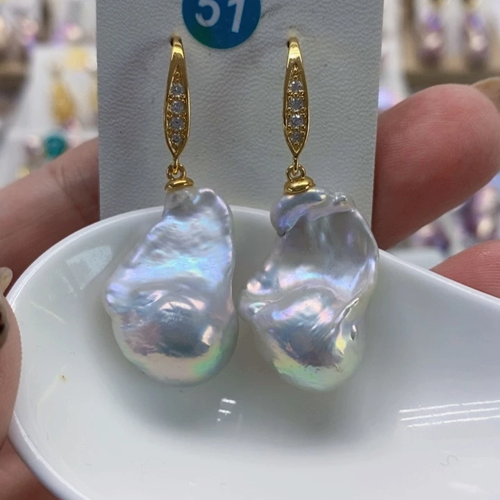 银S925镶嵌耳饰淡水珍珠