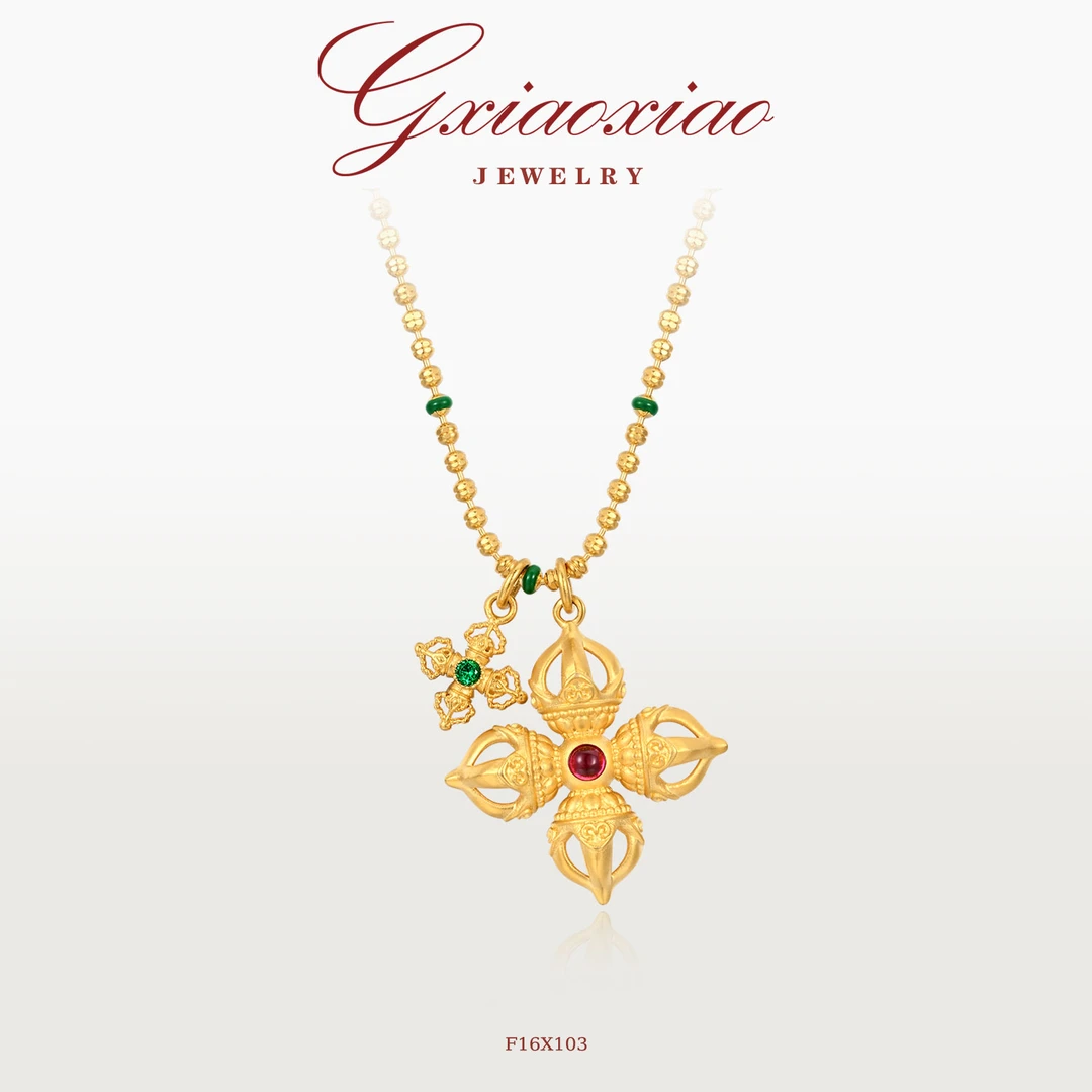 G XIAOXIAO 镀K金项链【降魔金刚杵】韦雪同款双金刚杵项链 F16X103