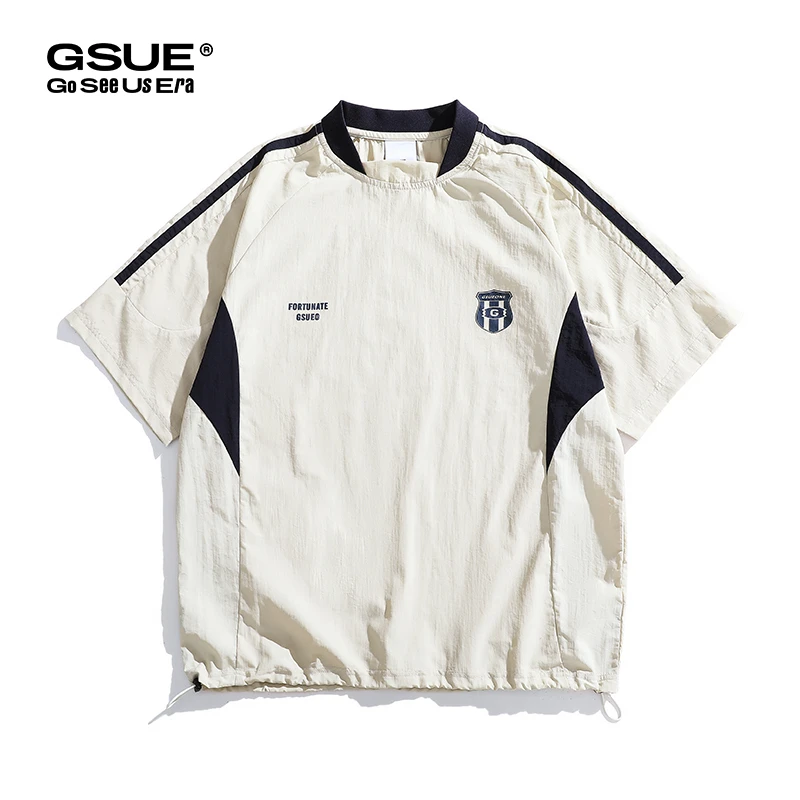 GSUE冰丝薄款速干足球衣服夏季户外运动休闲宽松潮流男生短袖t恤