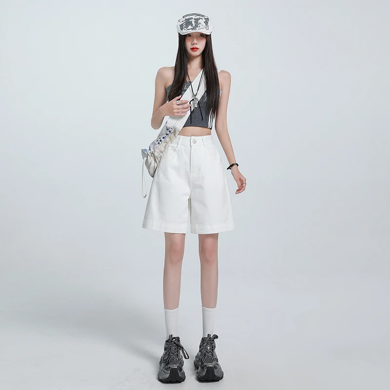 直筒牛仔裤女2025年秋季新款高腰显高显瘦宽松阔腿百搭五分中裤子