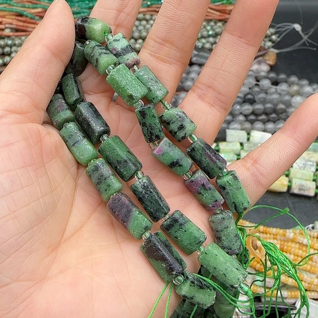 玛瑙/玉髓合金珠宝半成品红绿宝桶珠7mm一条