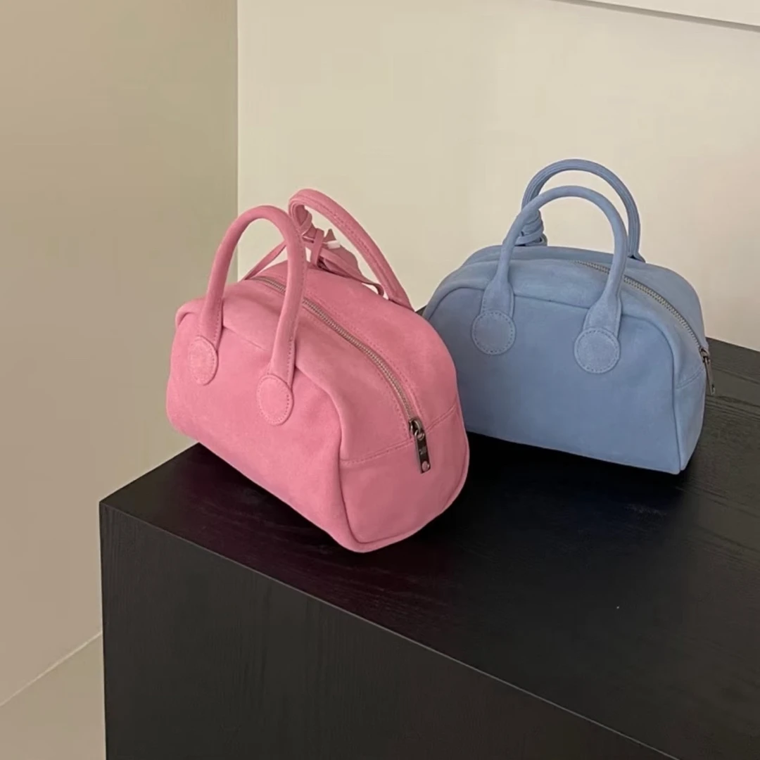 Zssz 小众设计女包复古简约百搭手提波士顿枕头包磨砂皮通勤包