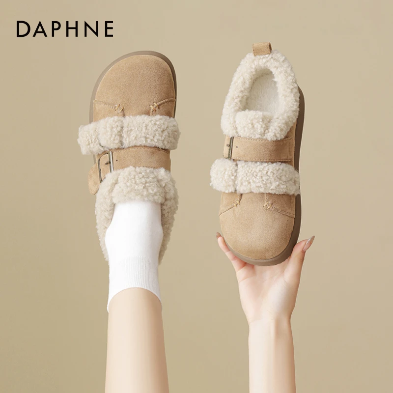达芙妮厚底雪地靴女2025秋冬季加绒加厚保暖棉鞋一脚蹬休闲毛毛鞋