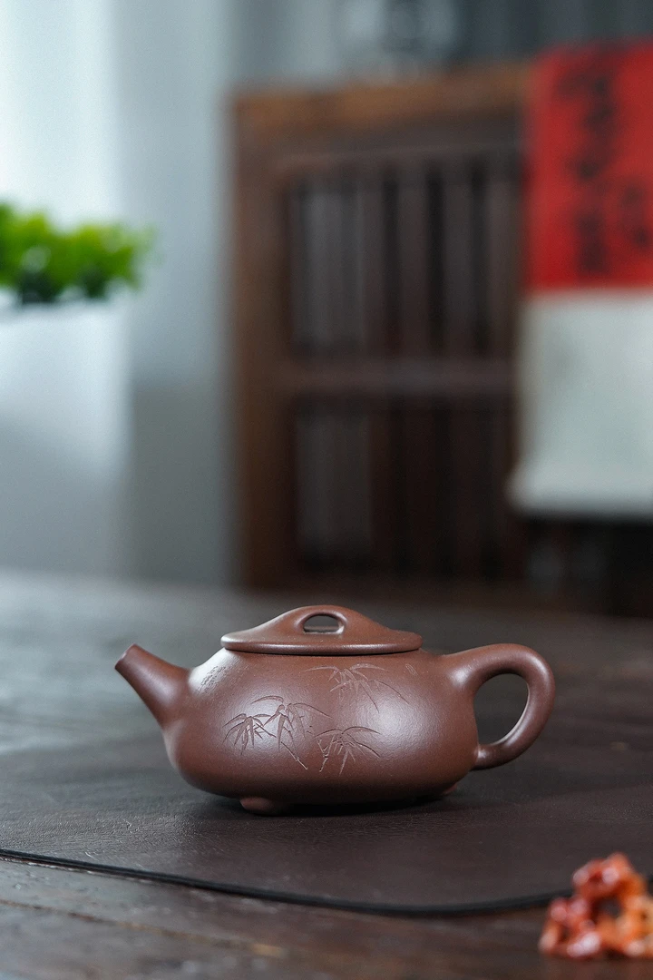 【禅砂居】景舟石瓢壶_320cc_老紫泥_全手工手制_宜兴原矿茶壶茶具