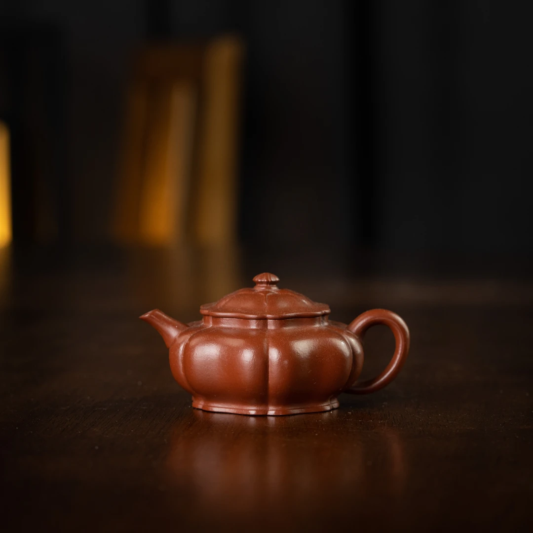 筋纹宫灯 朱泥 110cc  家用紫砂壶tt1