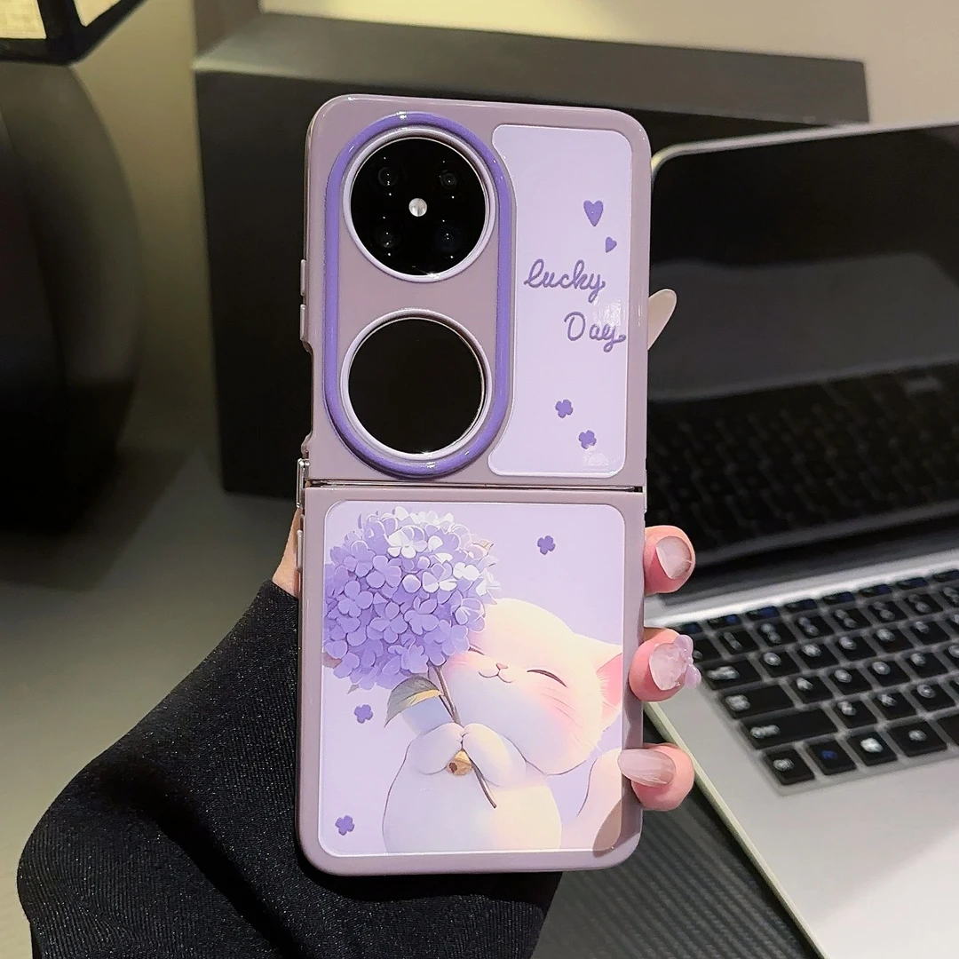 适用于华为POCKET2手机壳奶油壳FINDN3FLIP捧花小猫华2024高级感