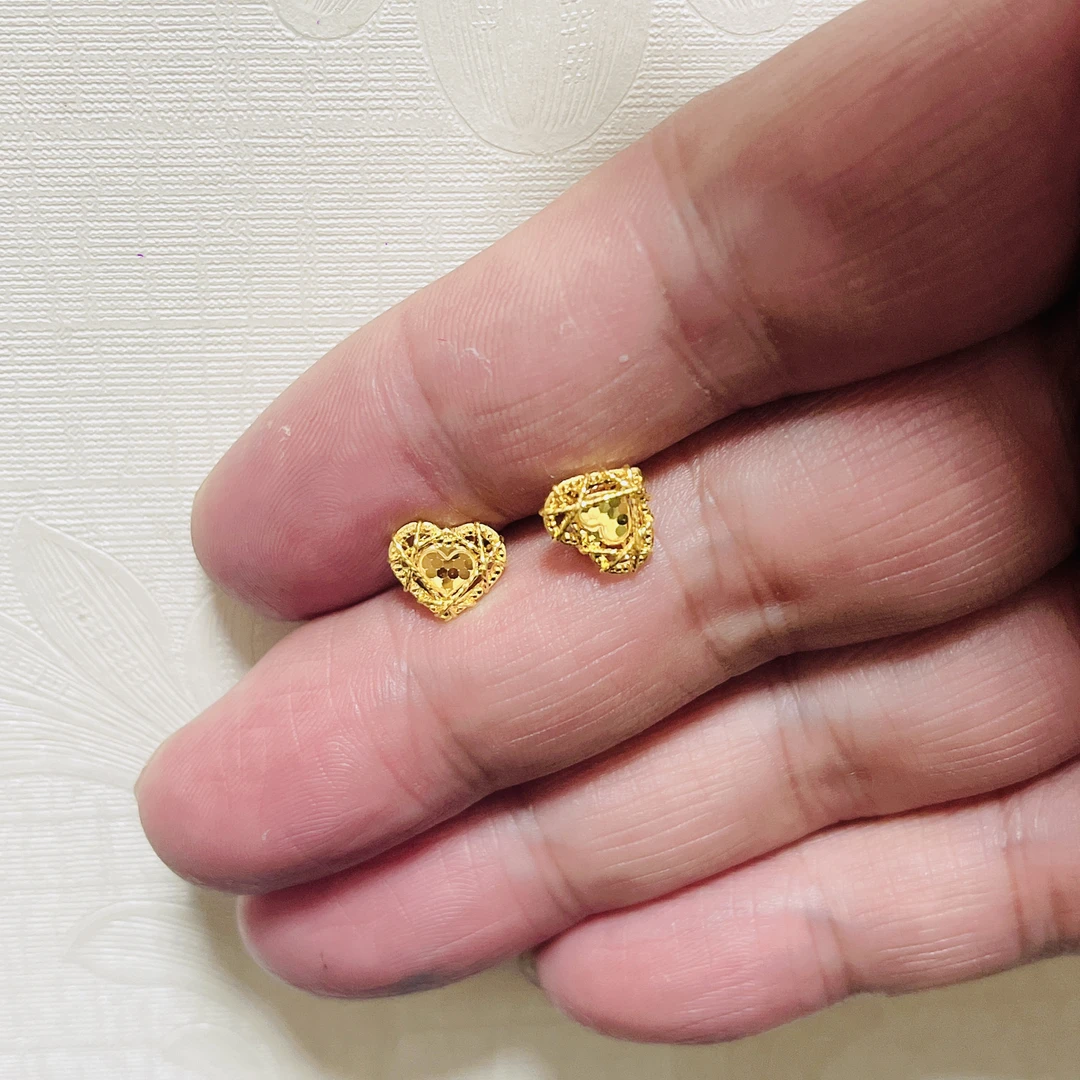 足金999花丝龙鳞爱心耳钉弯钩时尚仙女气质