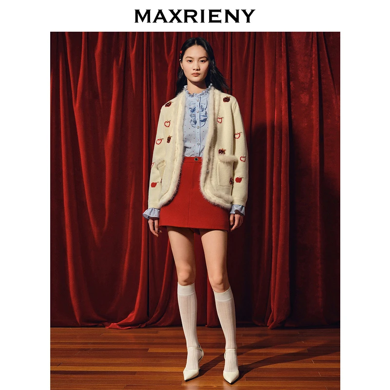 【林一专属】MAXRIENY苹果钉珠外套精致感苹果毛织钉珠外套