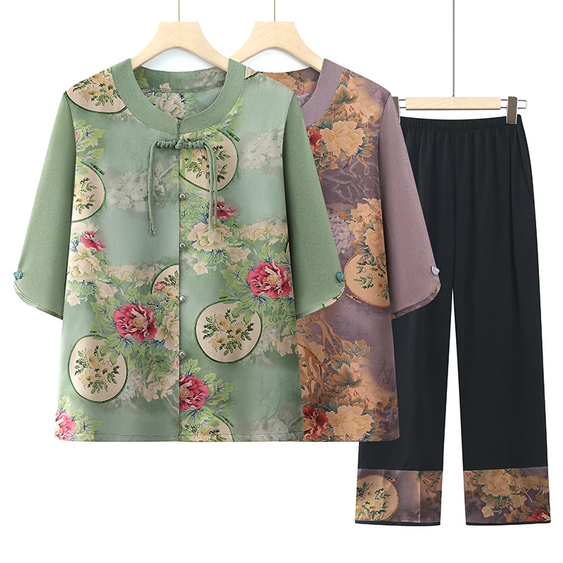 妈妈装夏装七分袖洋气套装中老年女装气质中袖新中式奶奶装开衫