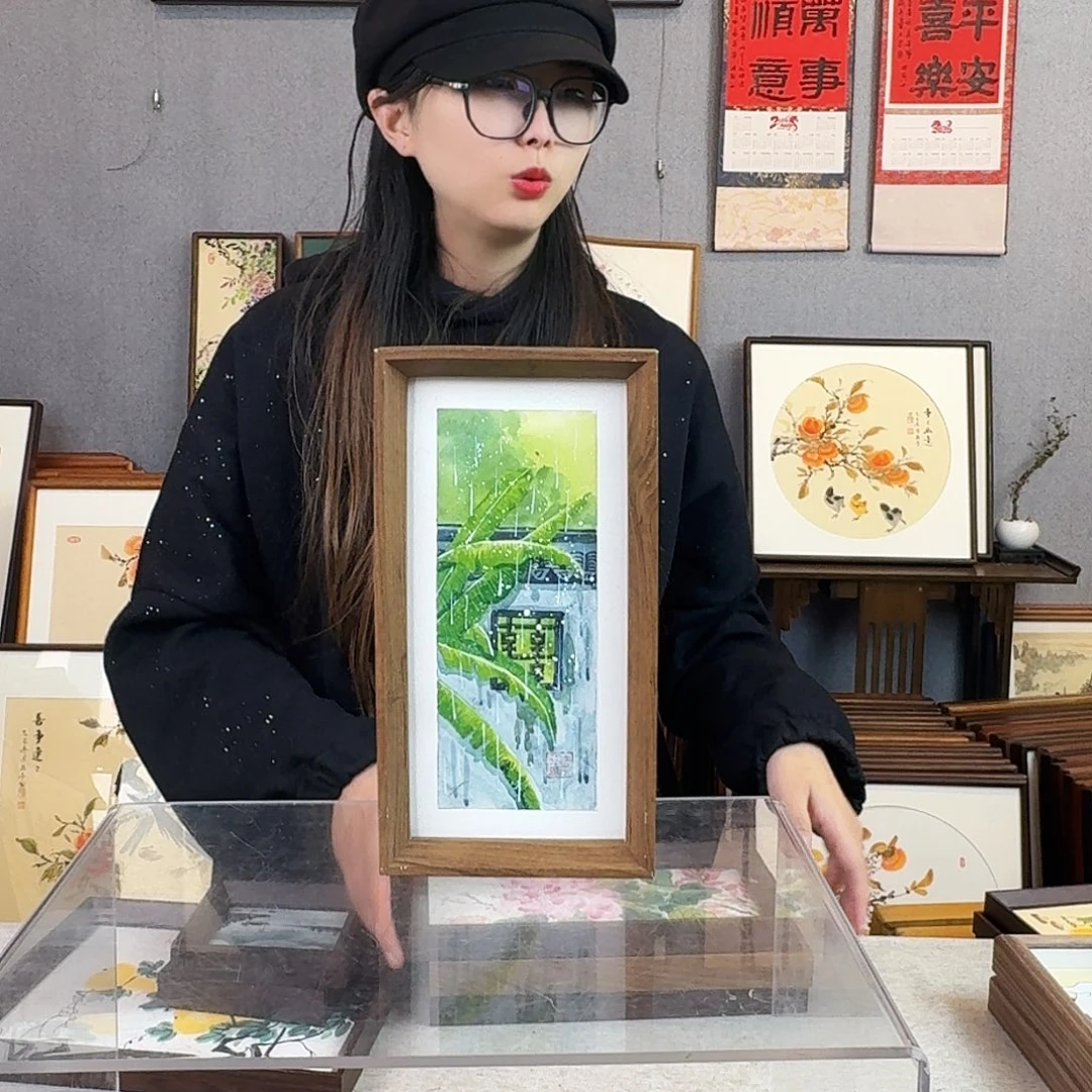 书法手绘带框尺寸：16*29