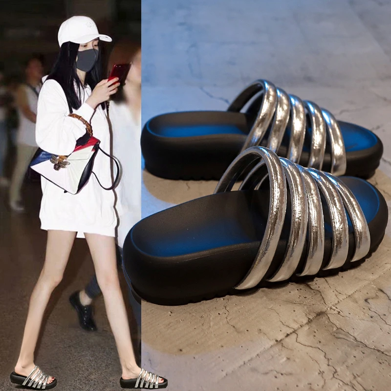爆款厚底凉拖鞋女夏外穿2025新款时尚百搭外穿配裙子细带一字拖鞋