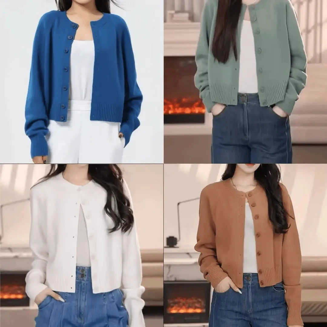 阿玛施2025新款短款针织女款白色上衣打底衫早春毛衣女