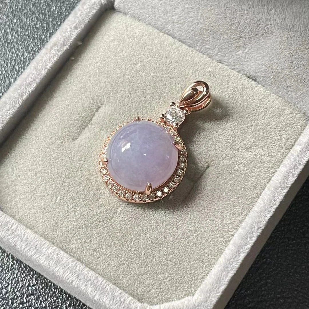 天然缅甸A货翡翠正圆紫罗兰s925银翡翠项链