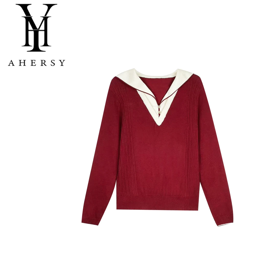 AHERY-厚款C65海军领网红毛针织衫长袖针织设计师圆领显瘦B129