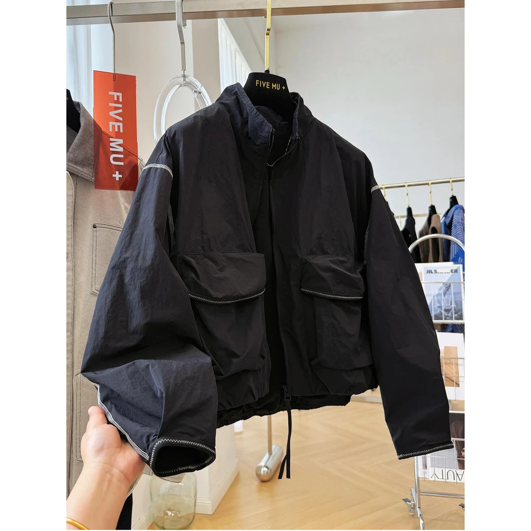 秋冬新款设计别致休闲立领工装外套男女特大码300斤韩系夹克上衣