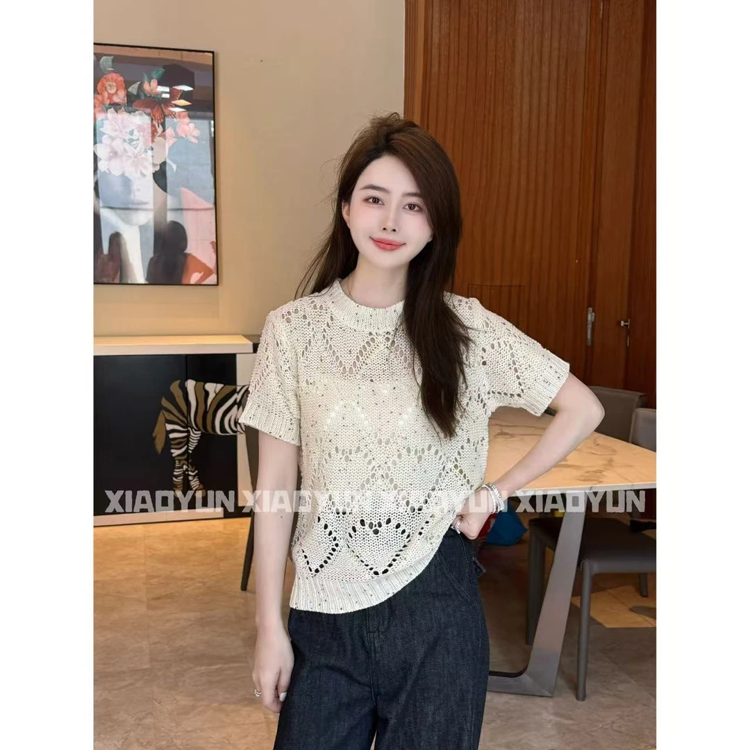 镂空爱心T 小允姐姐2025新款气质时尚高级镂空爱心T恤上衣